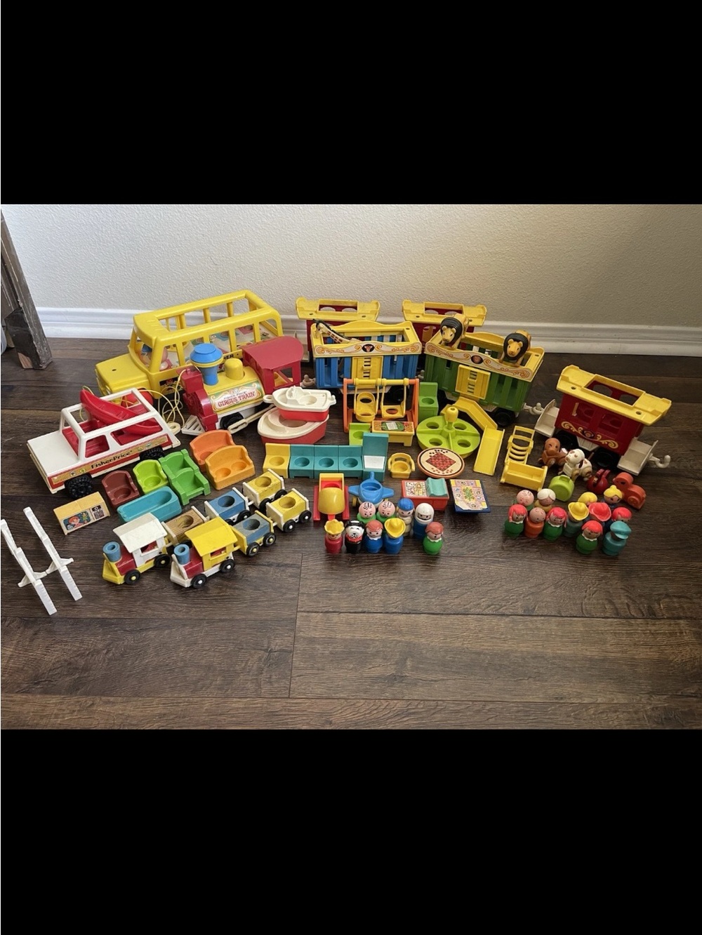 Fisher-Price Vintage Little People Toy Lot Circus, school bus, trains mixed